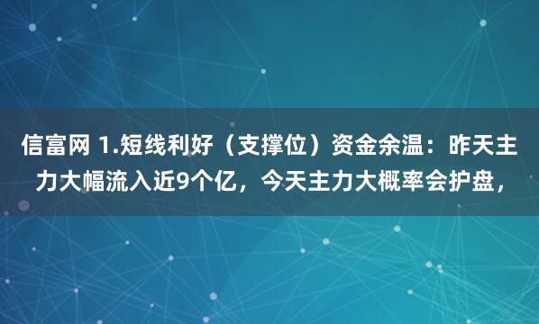 信富网 1.短线利好（支撑位）资金余温：昨天主力大幅流入近9个亿，今天主力大概率会护盘，